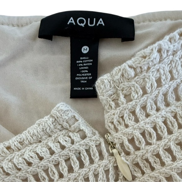 Bloomingdale’s AQUA 2 Piece Set Crochet Lace Top & Skirt Cream Outfit S/M - Picture 3 of 16